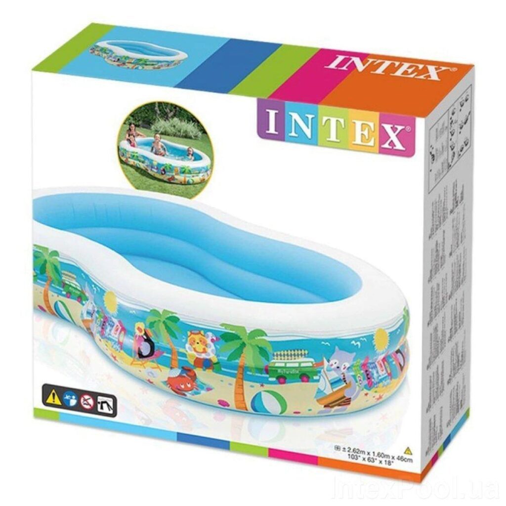 Дитячий надувний басейн «Райська лагуна» Intex 56490 об'єм 700 л, 259 х 165 х 46 см, зливний клапан літо вода відпочинок - 2
